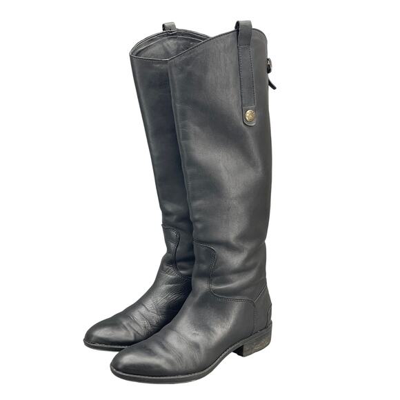 Sam Edelman Penny Black Leather Tall Back Zip Riding Boots Women 6.5M - Picture 1 of 16